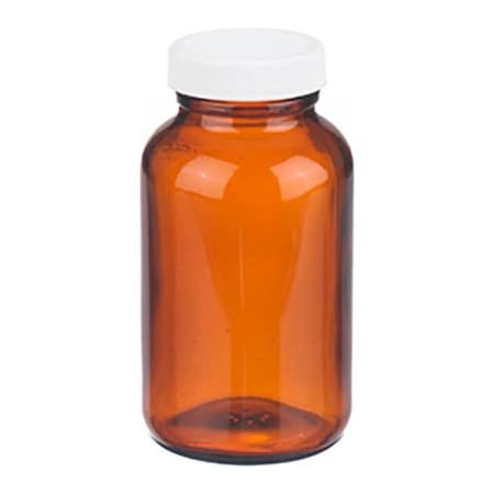 Cp Lab Safety. Wheaton 8 oz Amber Wide Mouth Packer Bottles, PP/PTFE Lined Caps, Case of 24 W216948